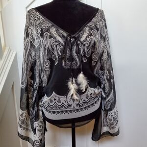 Scarf kimono style faux sleeve blouse